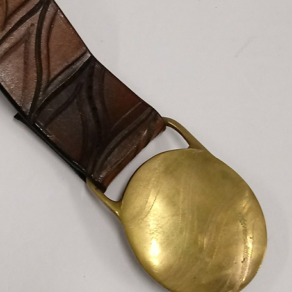 Distressed Genuine Leather Solid Brass Belt - Picture 6 of 8